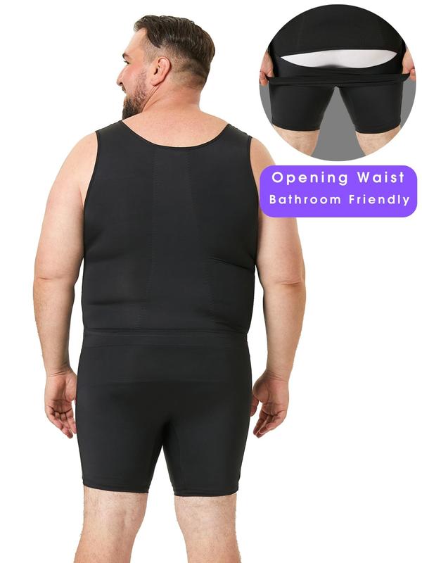 Men's Solid Opening Waist Sleeveless Shapewear Bodysuit, High Stretch Tummy Control Shaper, Men's Shapewear for All Seasons