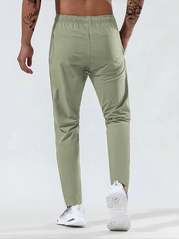 Solid Drawstring Waist Pants for Men, Regular Fit Casual Comfy Pocket Trousers for Summer, Men's Bottoms for Daily Wear,  First Day Of High School Outfit 2024