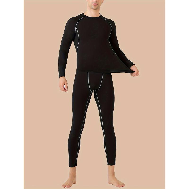 Men's Thermal Underwear Suit, Winter Hunting Outdoor Skiing Winter Thermal Leggings, Long Sleeve round Neck Top and Pants Suit Sports base underwear Keep warm in autumn and winter