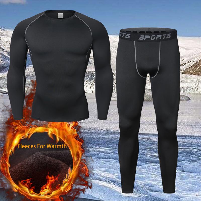 Men's Thermal Underwear Suit, Winter Hunting Outdoor Skiing Winter Thermal Leggings, Long Sleeve round Neck Top and Pants Suit Sports base underwear Keep warm in autumn and winter