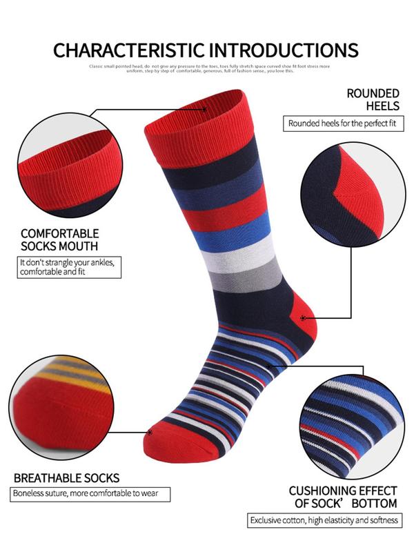 Men's Striped Print Crew Socks, Casual Comfy Breathable Mid-calf Socks for Daily Wear, Men's Socks for All Seasons