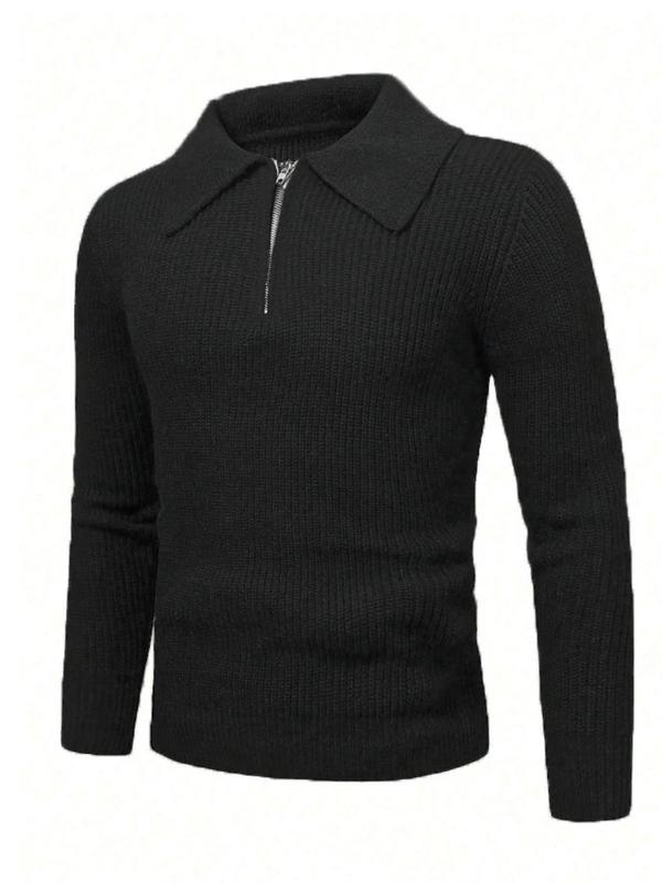 Men's Solid Drop Shoulder Half Zip Up Knit Top, Loose Casual Long Sleeve  Polo Sweater, Polo Neck Top for Fall & Winter, Men's Knitwear Clothes for Daily Wear, Minimalistic Outfit, Starboy Outfit