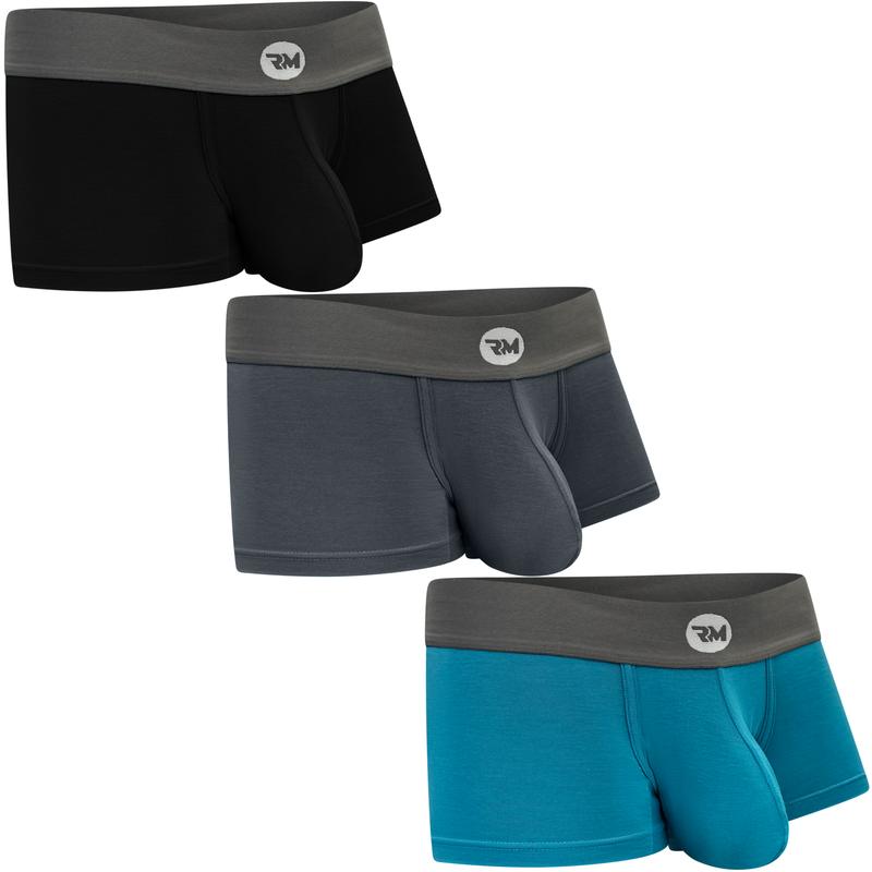 Real Men Boxer Brief Modal 3 Pk 3 Inch (Black Blue Grey) Jersey Menswear Underwear Set Stretchy Stretch Multicolor Plain Spandex