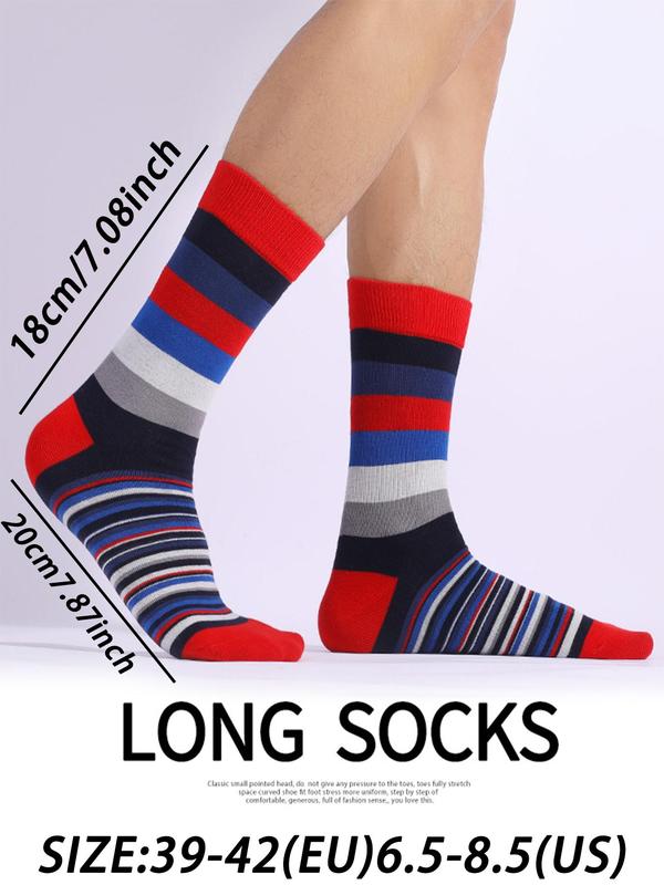 Men's Striped Print Crew Socks, Casual Comfy Breathable Mid-calf Socks for Daily Wear, Men's Socks for All Seasons