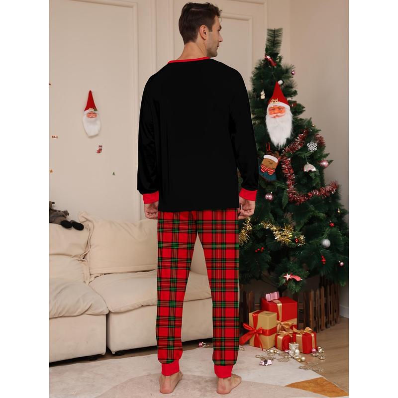 Men's Fashion Casual Christmas Pajamas Suit, Luhan Christmas Tree Antlers Pattern Printing Long Sleeve round Neck Top and Loose Pants Casual Suit