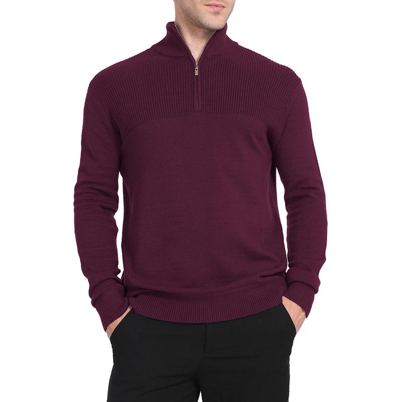 Men's Quarter Zip Pullover Sweater, Casual Turtleneck Knit Long Sleeve, Fall Winter Clothes