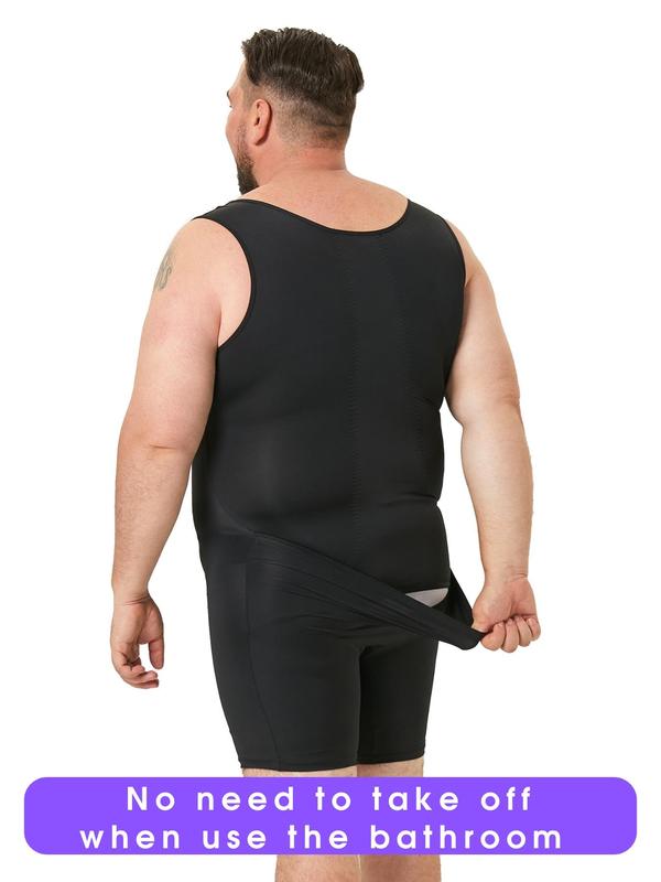 Men's Solid Opening Waist Sleeveless Shapewear Bodysuit, High Stretch Tummy Control Shaper, Men's Shapewear for All Seasons