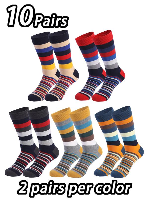 Men's Striped Print Crew Socks, Casual Comfy Breathable Mid-calf Socks for Daily Wear, Men's Socks for All Seasons