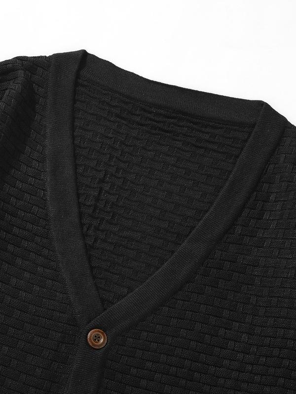 Men's Solid Button Front V Neck Cardigan, Regular Fit Casual Long Sleeve Knitwear for Fall & Winter, Men's Knit Clothing for Daily Wear