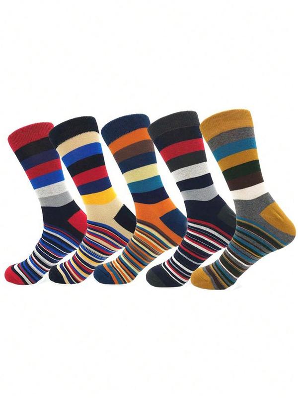 Men's Striped Print Crew Socks, Casual Comfy Breathable Mid-calf Socks for Daily Wear, Men's Socks for All Seasons