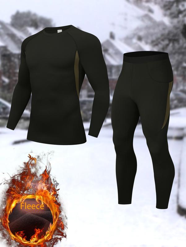 Men's Thermal Underwear Suit, Winter Hunting Outdoor Skiing Winter Thermal Leggings, Long Sleeve round Neck Top and Pants Suit Sports base underwear Keep warm in autumn and winter