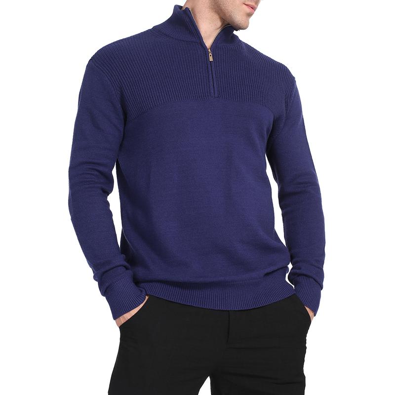 Men's Quarter Zip Pullover Sweater, Casual Turtleneck Knit Long Sleeve, Fall Winter Clothes