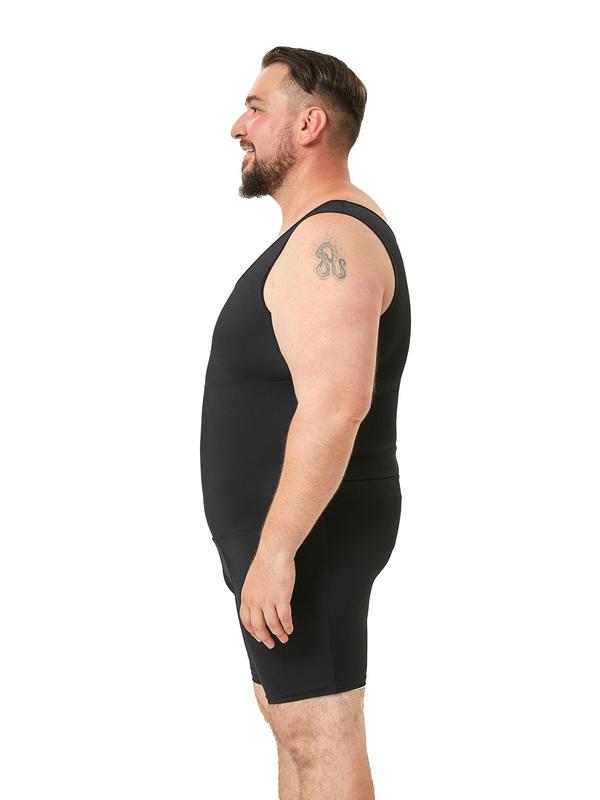 Men's Solid Opening Waist Sleeveless Shapewear Bodysuit, High Stretch Tummy Control Shaper, Men's Shapewear for All Seasons