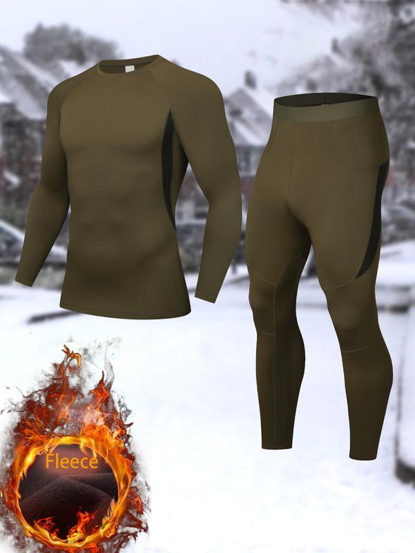 Men's Thermal Underwear Suit, Winter Hunting Outdoor Skiing Winter Thermal Leggings, Long Sleeve round Neck Top and Pants Suit Sports base underwear Keep warm in autumn and winter