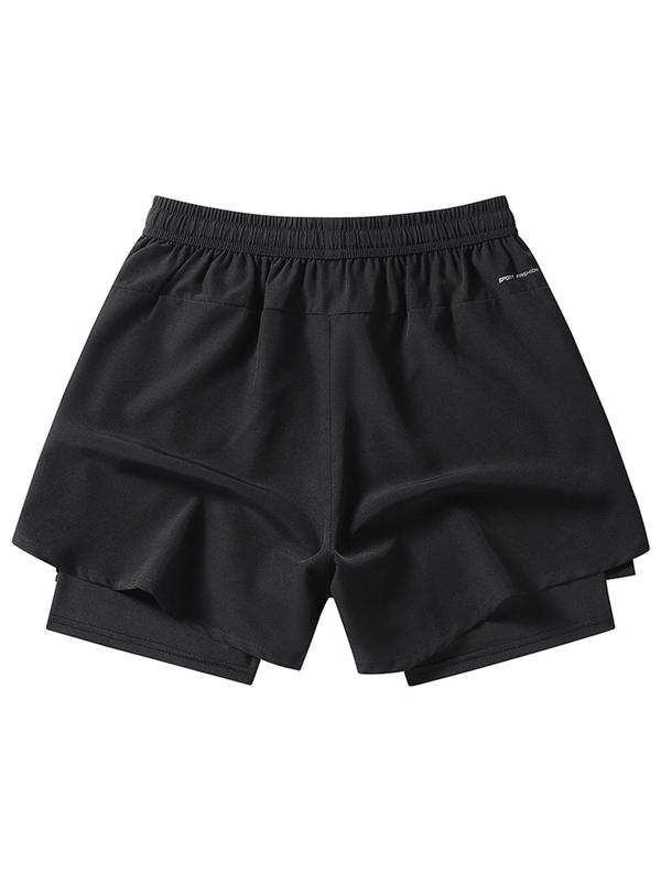 Men's Solid Drawstring Waist 2 in 1 Athletic Shorts, Casual Streetwear Zip Pocket Shorts, Back to School Outfits, Summer Outfits 2024, Back to School Outfits, Men's Bottoms for Daily Wear