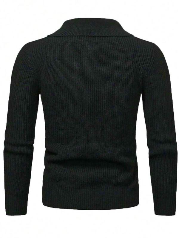 Men's Solid Drop Shoulder Half Zip Up Knit Top, Loose Casual Long Sleeve  Polo Sweater, Polo Neck Top for Fall & Winter, Men's Knitwear Clothes for Daily Wear, Minimalistic Outfit, Starboy Outfit