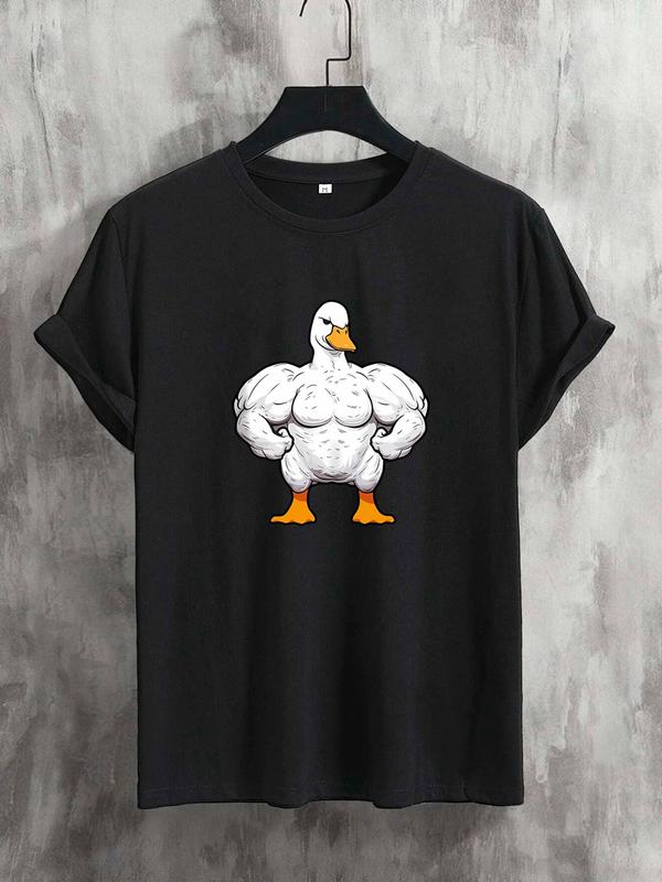 Men's Regular Fit Cartoon Duck Print Round Neck Sleep Tee, Casual Cute Soft Comfortable Short Sleeve Crew Neck Lounge T-shirt for All Seasons, Mens Clothes Tops for Daily Wear