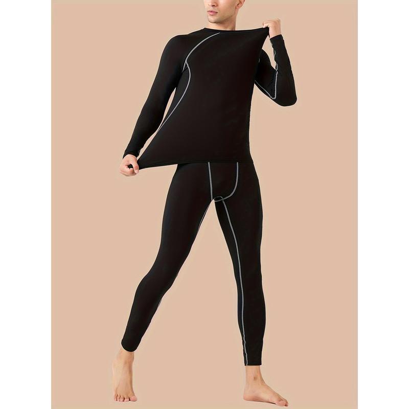 Men's Thermal Underwear Suit, Winter Hunting Outdoor Skiing Winter Thermal Leggings, Long Sleeve round Neck Top and Pants Suit Sports base underwear Keep warm in autumn and winter