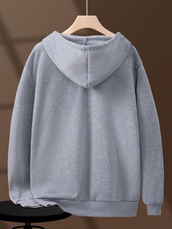 Essentials Hoodie Loose Solid Drop Shoulder Long Sleeve Zip Up Essentials Hoodie, Plain Drawstring Pocket Hooded Sweatshirt for Daily Holiday Outdoor Wear, Men Sweatsuits for Spring & Fall, Men's Clothing, Menswear, Fall Outfits, Fallfreshness