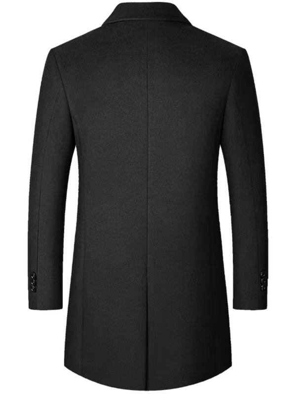 Men's Solid Button Front Lapel Neck Coat, Regular Fit Jackets, Casual Long Sleeve Pocket Outerwear for Fall & Winter, Men's Clothes for Daily Wear