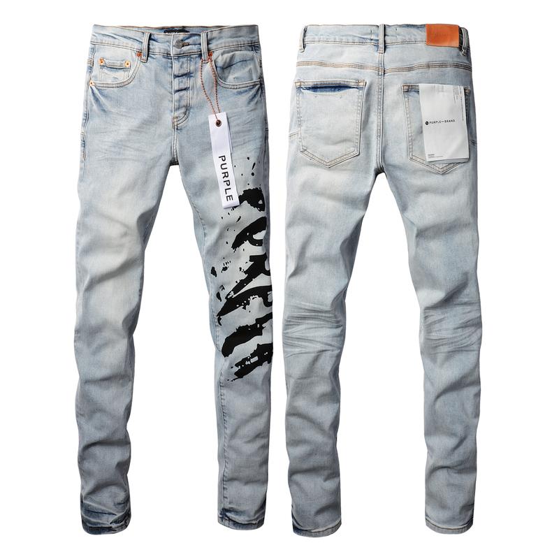 Purple-brand Men's Jeans Casual Comfort Holes Fashionable Straight Skinny Slim Fit Jeans, Ripped Stretch Jeans Denim Pants