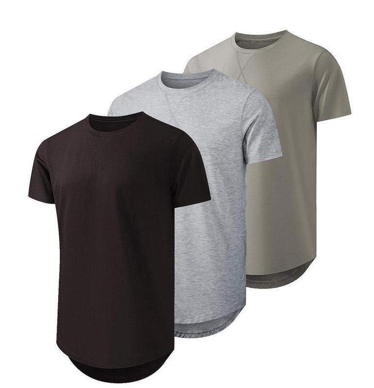 TUREFACE Men's 3 Pack Cotton Hipster Hip Hop Longline Crewneck T-Shirt Menswear Top