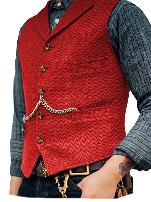 Men's Solid Button Front Lapel Vest, Slim Business Formal Suit Vest for Work Office, Men's Clothing for Spring & Fall