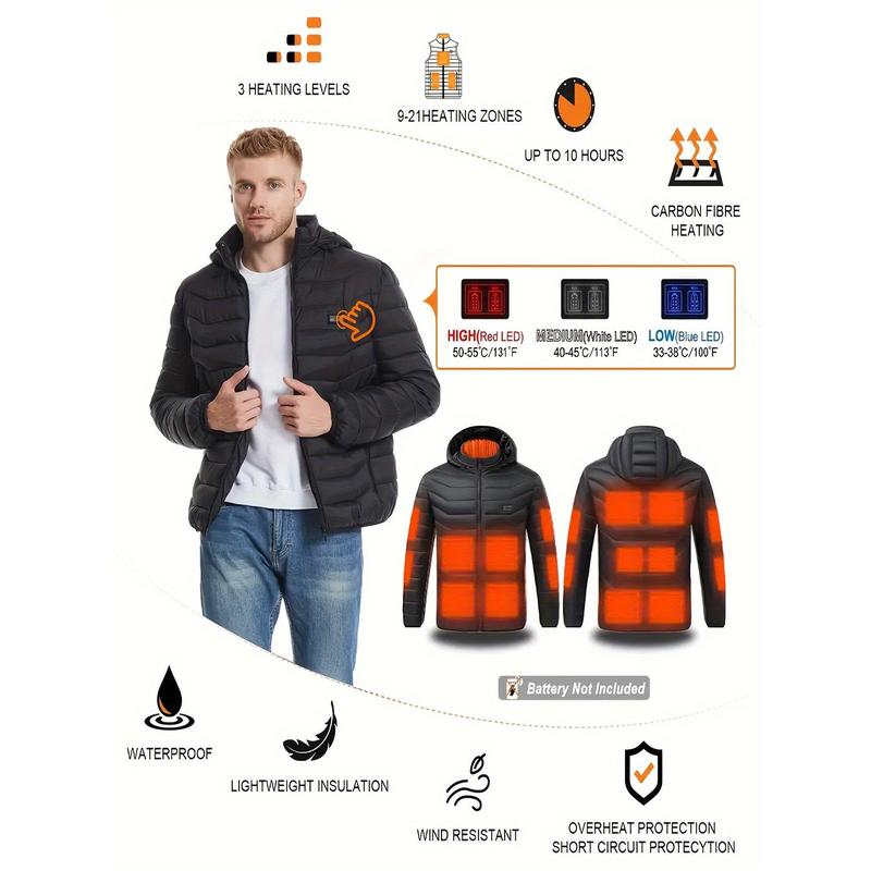 Merry Christmas Sale Winter Thermal Rechargeable 9 Heated Jacket for Men  Fleece Material for Outdoor Activities  Self Warming Heated Apparel with Heated Hoodie Heated Insoles and Heated Hats  Cozy Comfort