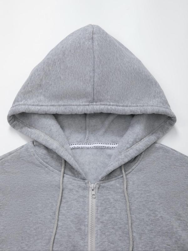 Essentials Hoodie Loose Solid Drop Shoulder Long Sleeve Zip Up Essentials Hoodie, Plain Drawstring Pocket Hooded Sweatshirt for Daily Holiday Outdoor Wear, Men Sweatsuits for Spring & Fall, Men's Clothing, Menswear, Fall Outfits, Fallfreshness