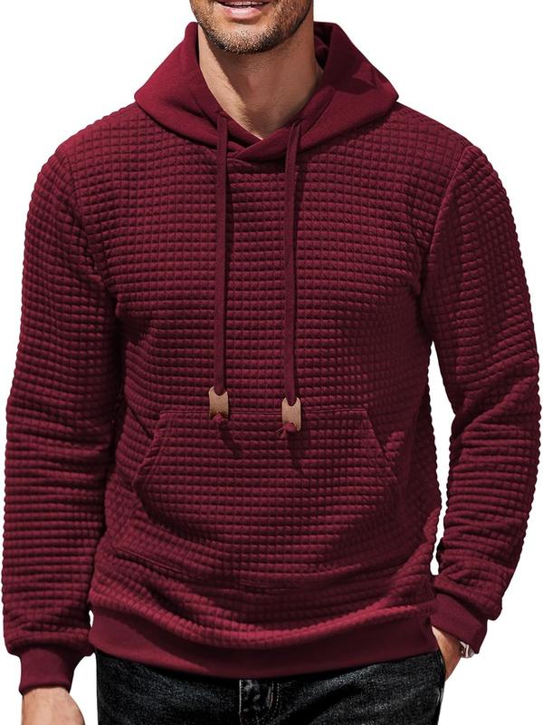 COOFANDY Men's Hooded Sweatshirt Long Sleeve Fashion Gym Athletic Hoodies Solid Plaid Jacquard Pullover with Pocket Classic Menswear abercrombieessential hoodie Kangaroo Simple Small Stuffed Tops Longsleeves