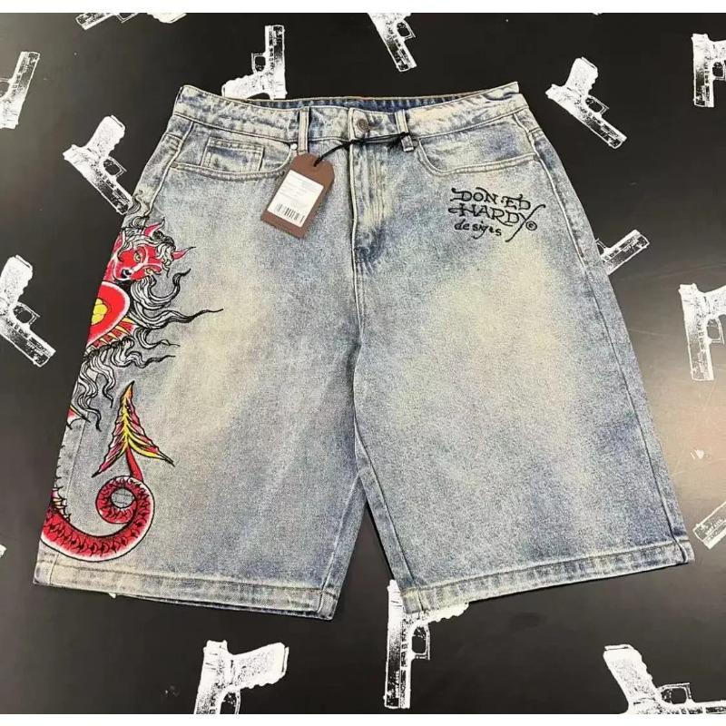 American retro summer denim shorts summer Y2K personalized letter printed shorts hip-hop goth high street loose casual shorts-DJL SHOP