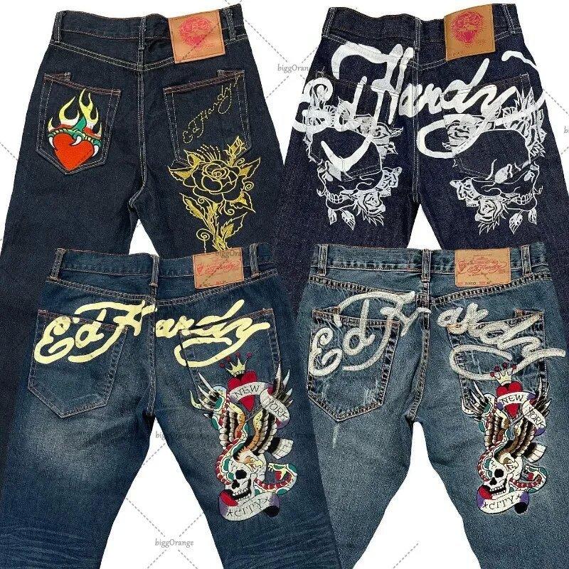 American Street Style Jeans Men's Y2K Printed Hip-hop Straight Retro Supper Loose Waist Wide-leg Jeans