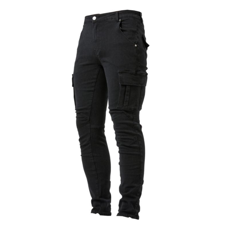 Men's Slim Fit Cargo Jeans with Multi Pockets, High Stretch Denim Pants for Spring Summer Menswear Trouser