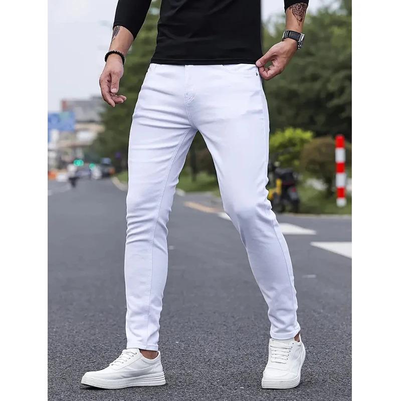 New Men Stretch Skinny Jeans Fashion Casual Slim Fit Denim Trousers White Black Blue Pants Male Brand Clothes size 27-36