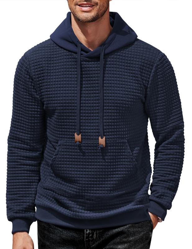 COOFANDY Men's Hooded Sweatshirt Long Sleeve Fashion Gym Athletic Hoodies Solid Plaid Jacquard Pullover with Pocket Classic Menswear abercrombieessential hoodie Kangaroo Simple Small Stuffed Tops Longsleeves