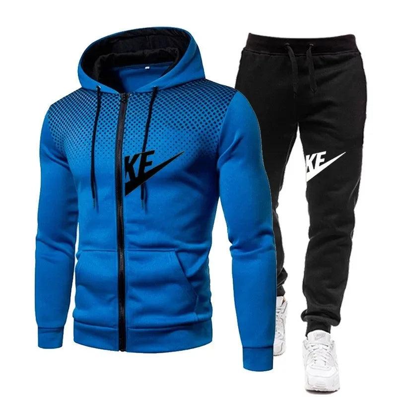 New High Quality Men's Autumn Winter Sets Zipper Hoodie+Pants Pieces Casual Tracksuit Male Sportswear Warm Clothing Sweat Suit