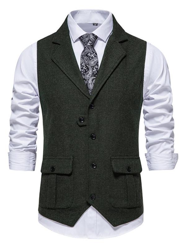 Men's Solid Button Front Vest Blazer, Business Formal Regular Fit Lapel Neck Suit Vest, Menswear for Work Office