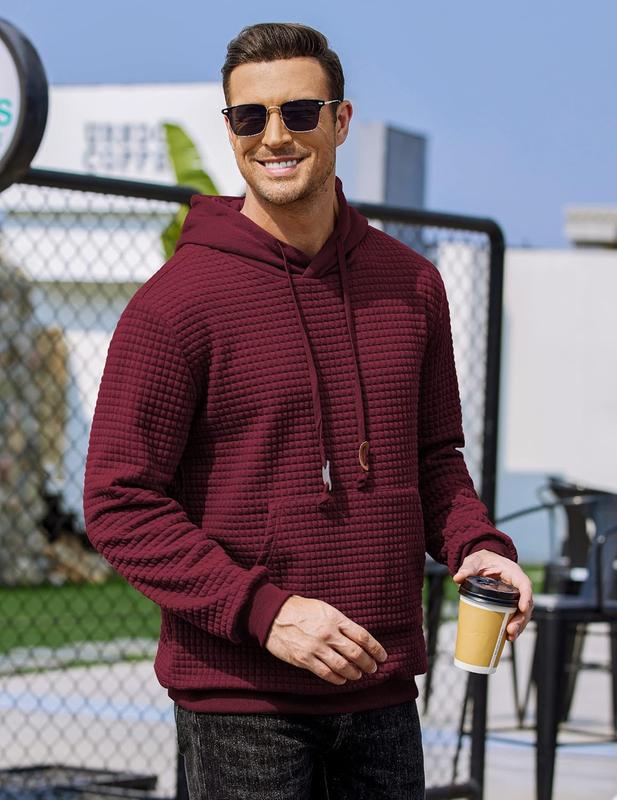 COOFANDY Men's Hooded Sweatshirt Long Sleeve Fashion Gym Athletic Hoodies Solid Plaid Jacquard Pullover with Pocket Classic Menswear abercrombieessential hoodie Kangaroo Simple Small Stuffed Tops Longsleeves