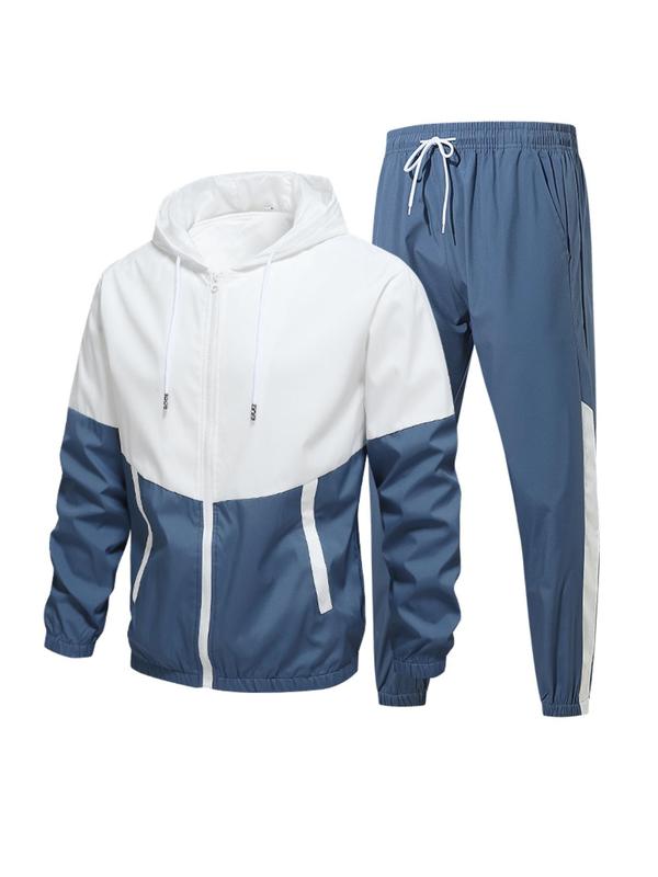 Men's Colorblock Zip Up Hoodie & Drawstring Waist Sweatpants Two-piece Set, Regular Fit Casual Long Sleeve Hooded Sweatshirt & Pocket Jogger Pants, Men's Two-piece Outfits for All Seasons