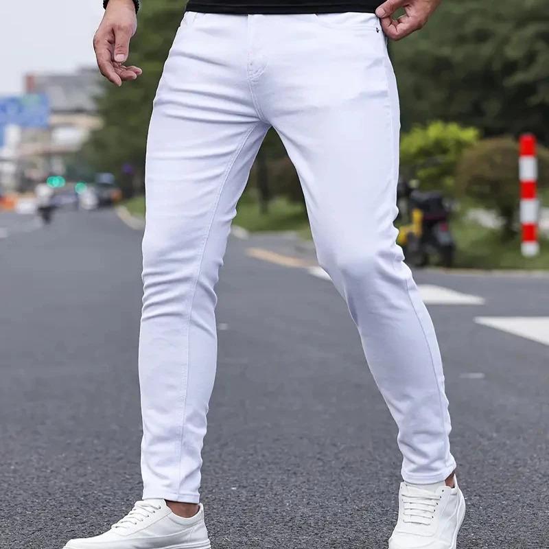 New Men Stretch Skinny Jeans Fashion Casual Slim Fit Denim Trousers White Black Blue Pants Male Brand Clothes size 27-36