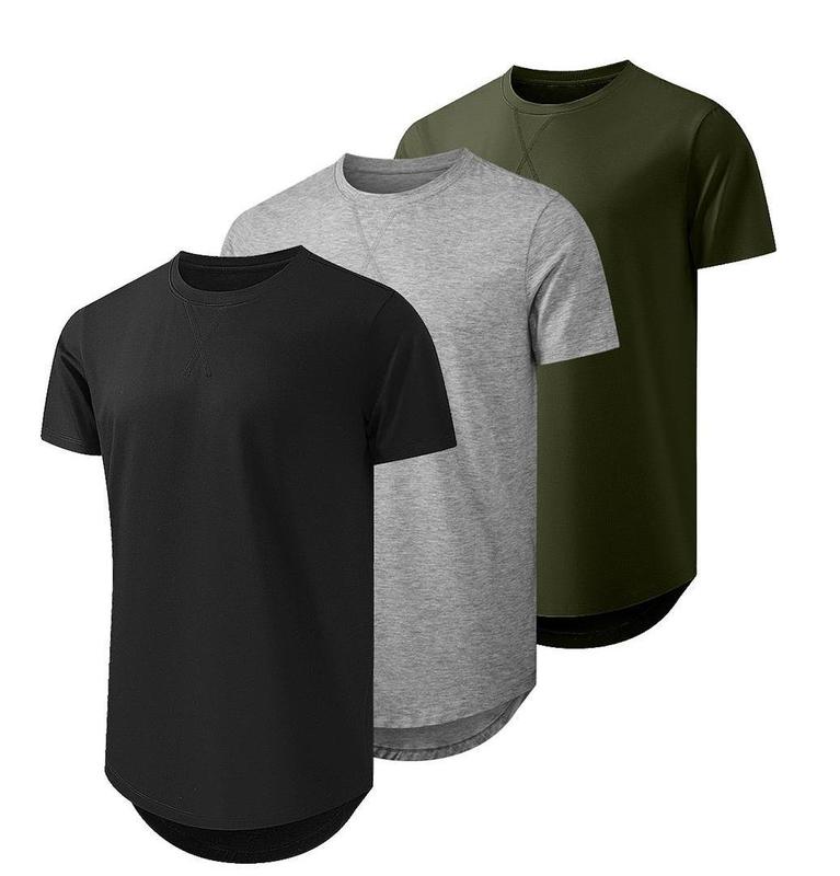 TUREFACE Men's 3 Pack Cotton Hipster Hip Hop Longline Crewneck T-Shirt Menswear Top