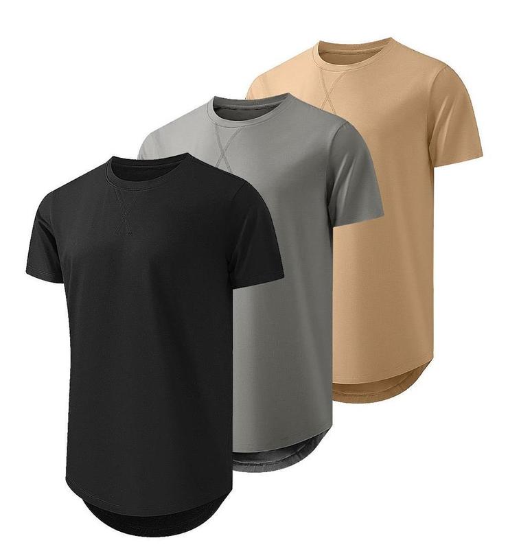 TUREFACE Men's 3 Pack Cotton Hipster Hip Hop Longline Crewneck T-Shirt Menswear Top