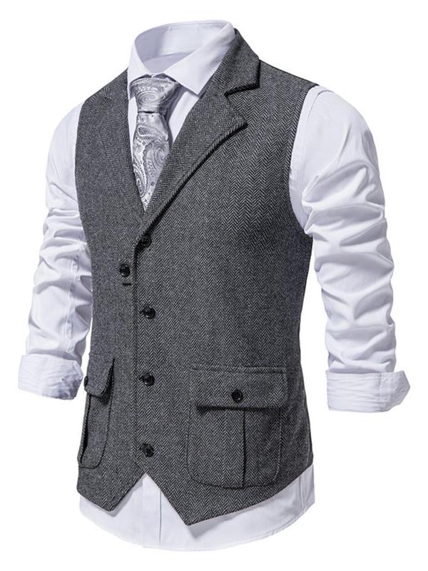 Men's Solid Button Front Vest Blazer, Business Formal Regular Fit Lapel Neck Suit Vest, Menswear for Work Office