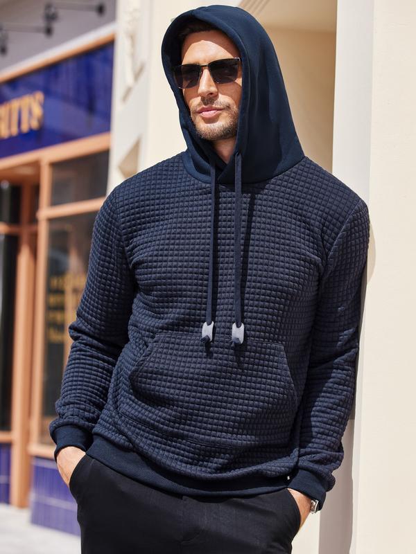 COOFANDY Men's Hooded Sweatshirt Long Sleeve Fashion Gym Athletic Hoodies Solid Plaid Jacquard Pullover with Pocket Classic Menswear abercrombieessential hoodie Kangaroo Simple Small Stuffed Tops Longsleeves