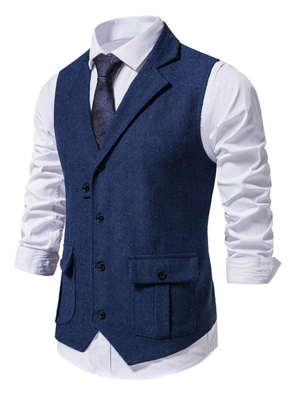 Men's Solid Button Front Vest Blazer, Business Formal Regular Fit Lapel Neck Suit Vest, Menswear for Work Office