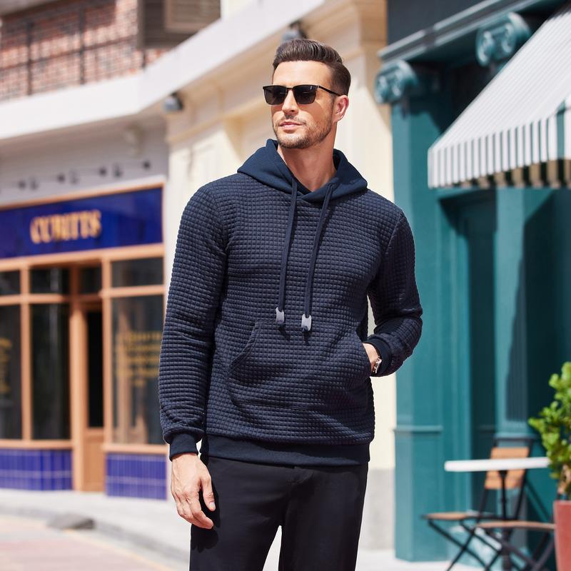 COOFANDY Men's Hooded Sweatshirt Long Sleeve Fashion Gym Athletic Hoodies Solid Plaid Jacquard Pullover with Pocket Classic Menswear abercrombieessential hoodie Kangaroo Simple Small Stuffed Tops Longsleeves