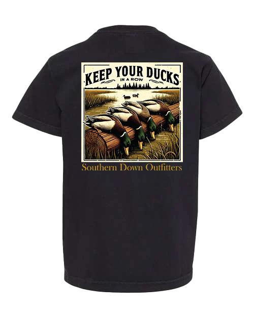 Southern Down Outfitters Youth Duck T-Shirt , Black Tee with Keep Your Ducks in a Row Design , Comfortable and Stylish Shirt , Perfect for Duck Lovers and Hunters , Classic Fit for Everyday Wear Underwear Menswear Crewneck Top