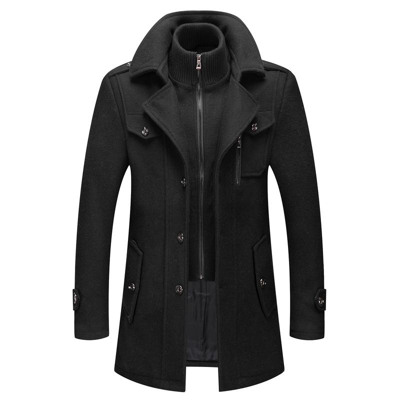 INVACHI Men's Wool Blend Coat with Detachable Inner Collar Single Breasted Pea Coat Trench Overcoat…