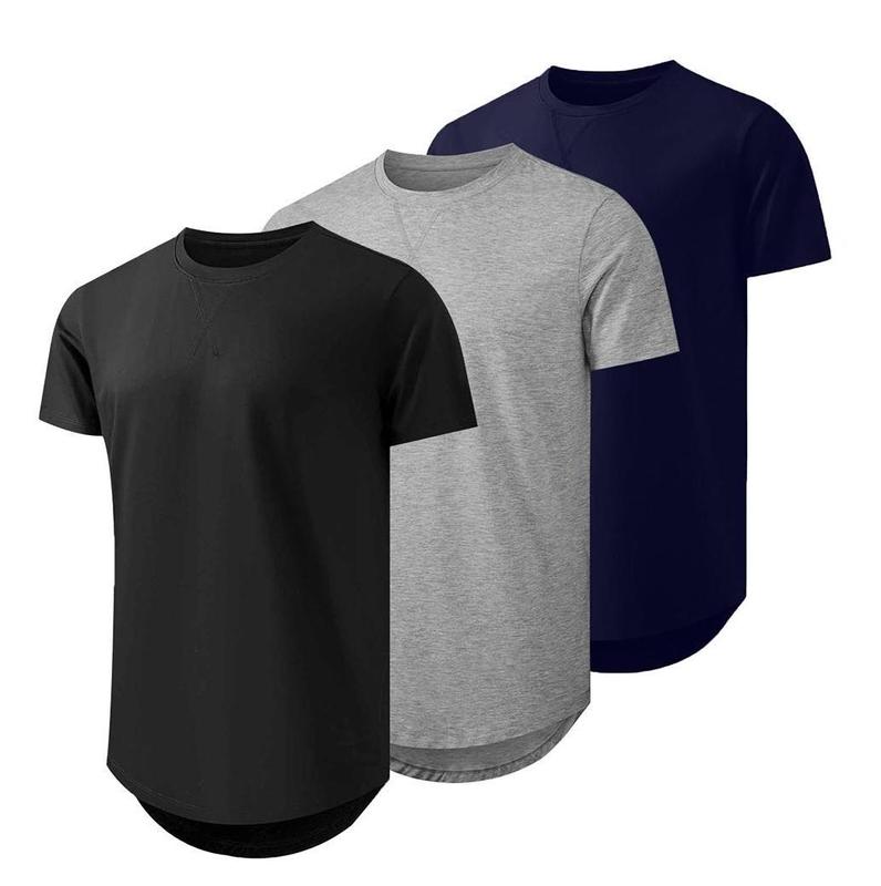 TUREFACE Men's 3 Pack Cotton Hipster Hip Hop Longline Crewneck T-Shirt Menswear Top