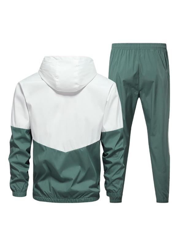 Men's Colorblock Zip Up Hoodie & Drawstring Waist Sweatpants Two-piece Set, Regular Fit Casual Long Sleeve Hooded Sweatshirt & Pocket Jogger Pants, Men's Two-piece Outfits for All Seasons